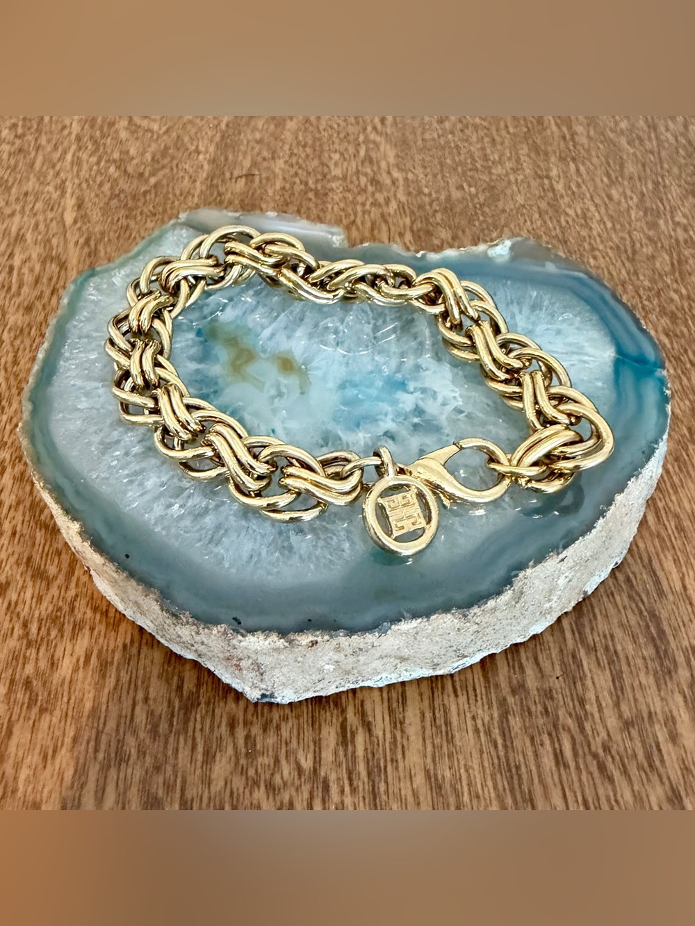 Givenchy Gold-Tone Women's Braided Link Bracelet with Iconic Logo Vintage 1990s